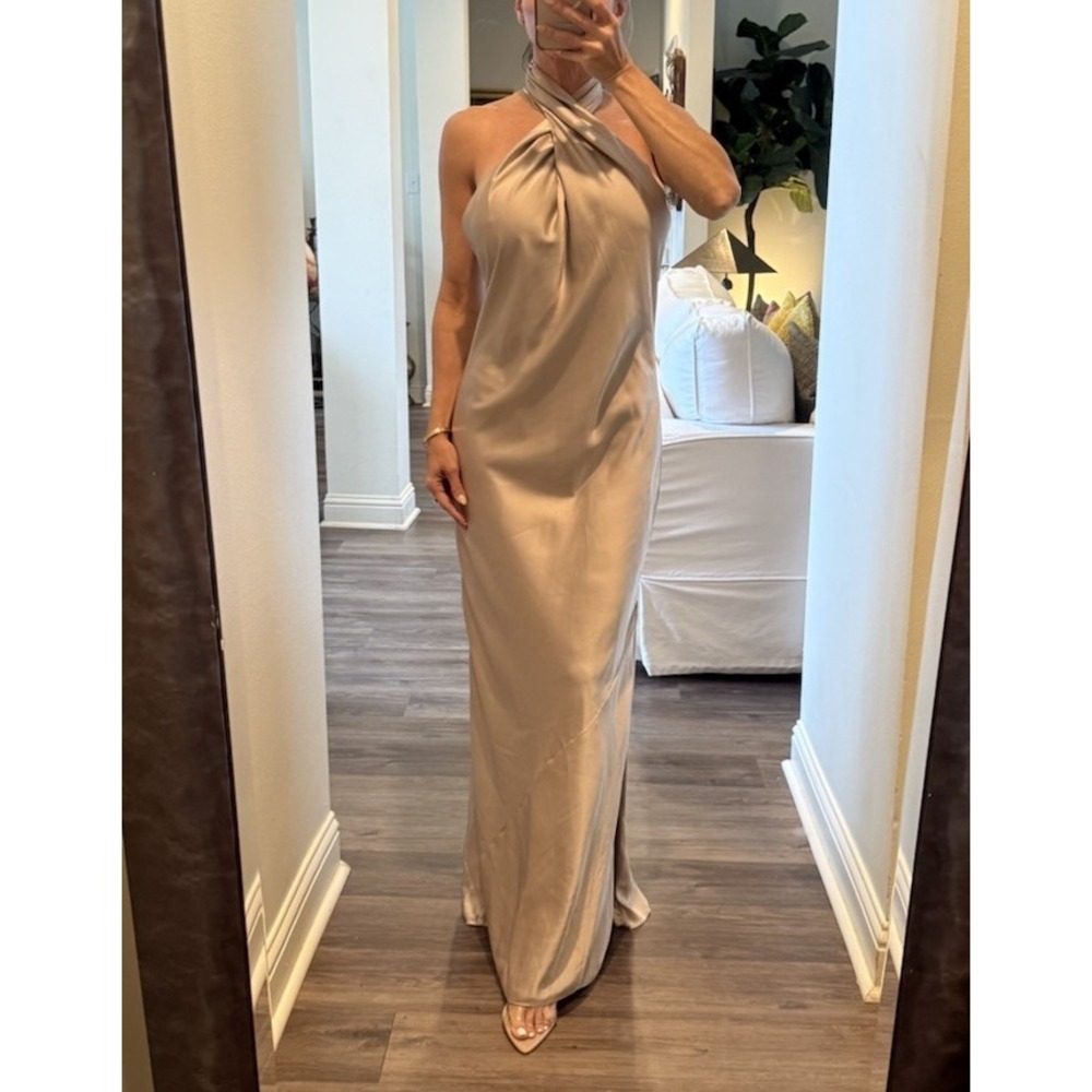 Show Me Your Mumu Jasmine Halter Maxi Dress Champagne Luxe Satin S